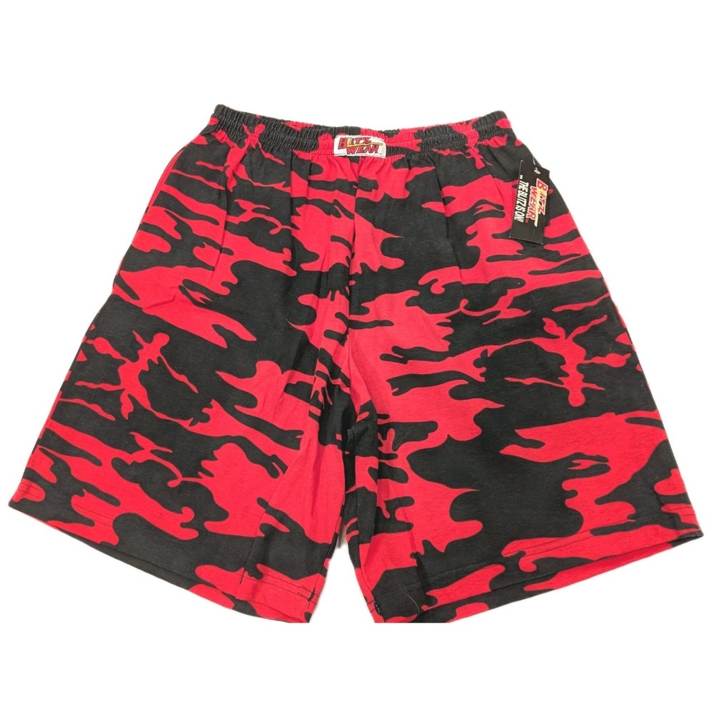 Vtg Blitz Wear Shorts Men L Red Black Camo Jersey Athletic MMA/Boxing Gym NWT